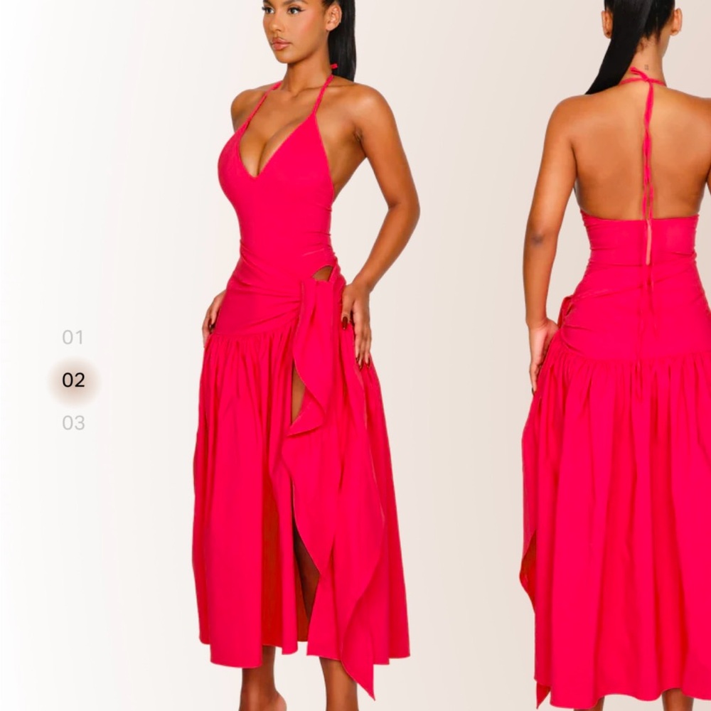 Elegant Hot Pink Halter Neck Dress